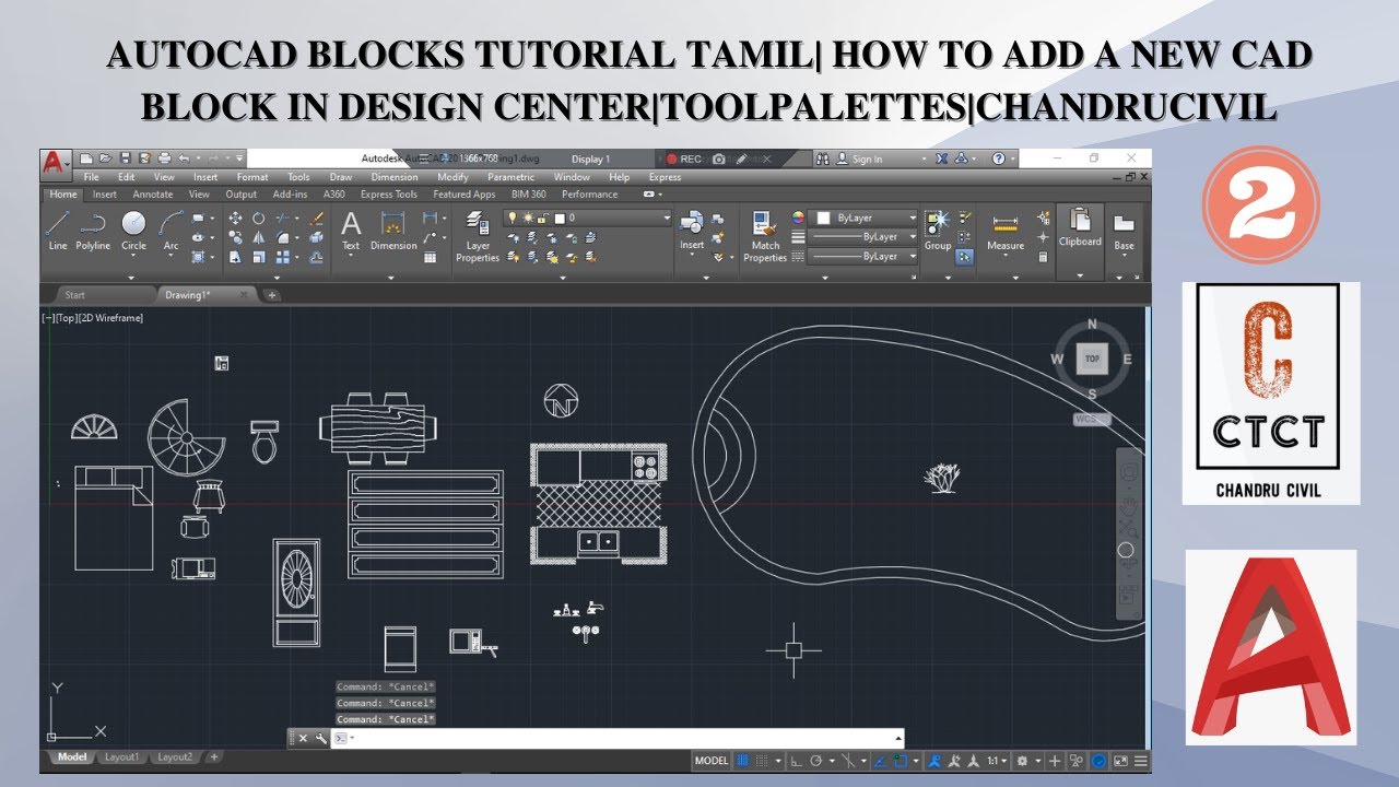 #2 Autocad Blocks Tutorial Tamil| How to add a new Cad block in Design Center|TOOLPALETTES 