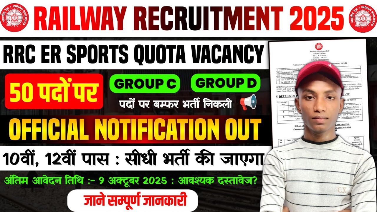 Railway RRC ER Sports Quota Recruitment 2025 | New bumper recruitment from Railways | Full details