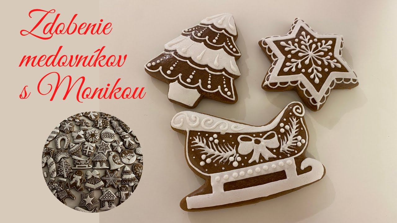 Zdobenie vianočných medovníkov - gingerbread decorating - hviezda, sane a stromček