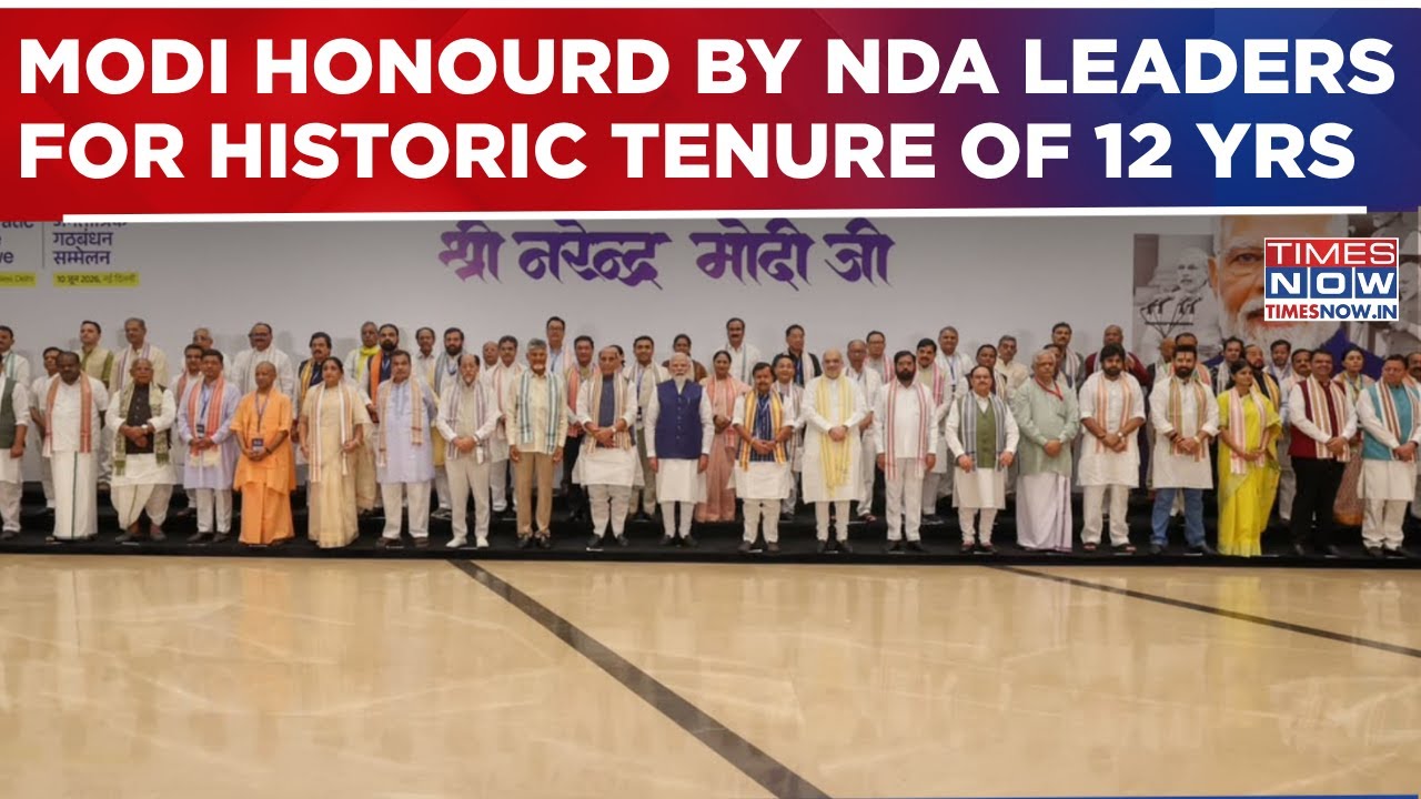 Show Of Strength: PM Modi Honoured By NDA Leaders At Bharat Mandapam For Historic Tenure | WATCH