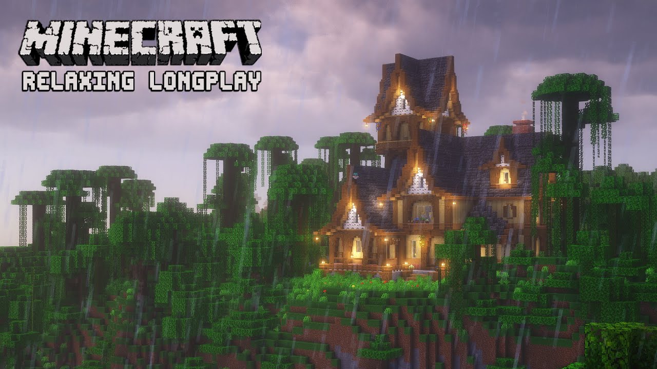 Rainy Cliff - Cozy Medieval Survival House - Minecraft Relaxing Longplay (No Commentary)