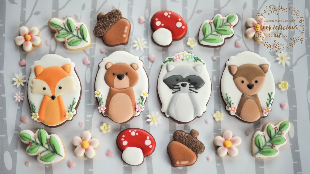 How to decorate Forest Animal WOODLAND Cookies ~ Bear, Fox, Deer & Racoon