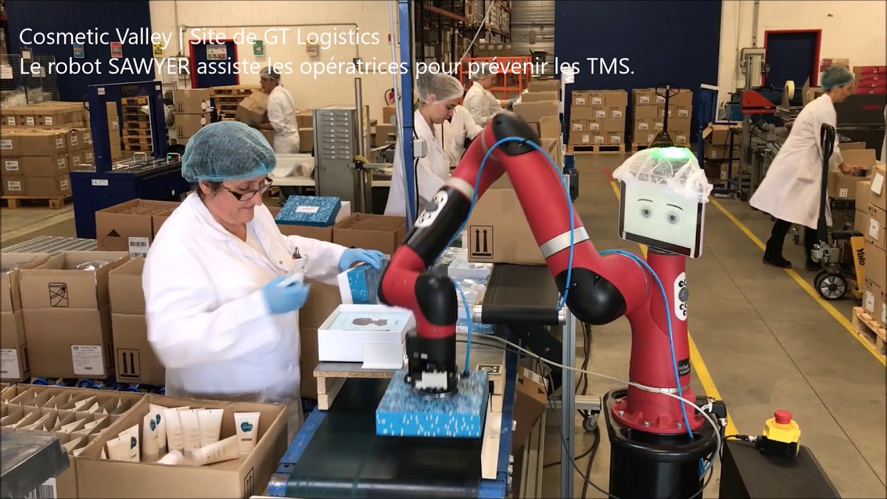Robot collaboratif Sawyer sur le site de GT Logistics, cosmetic valley