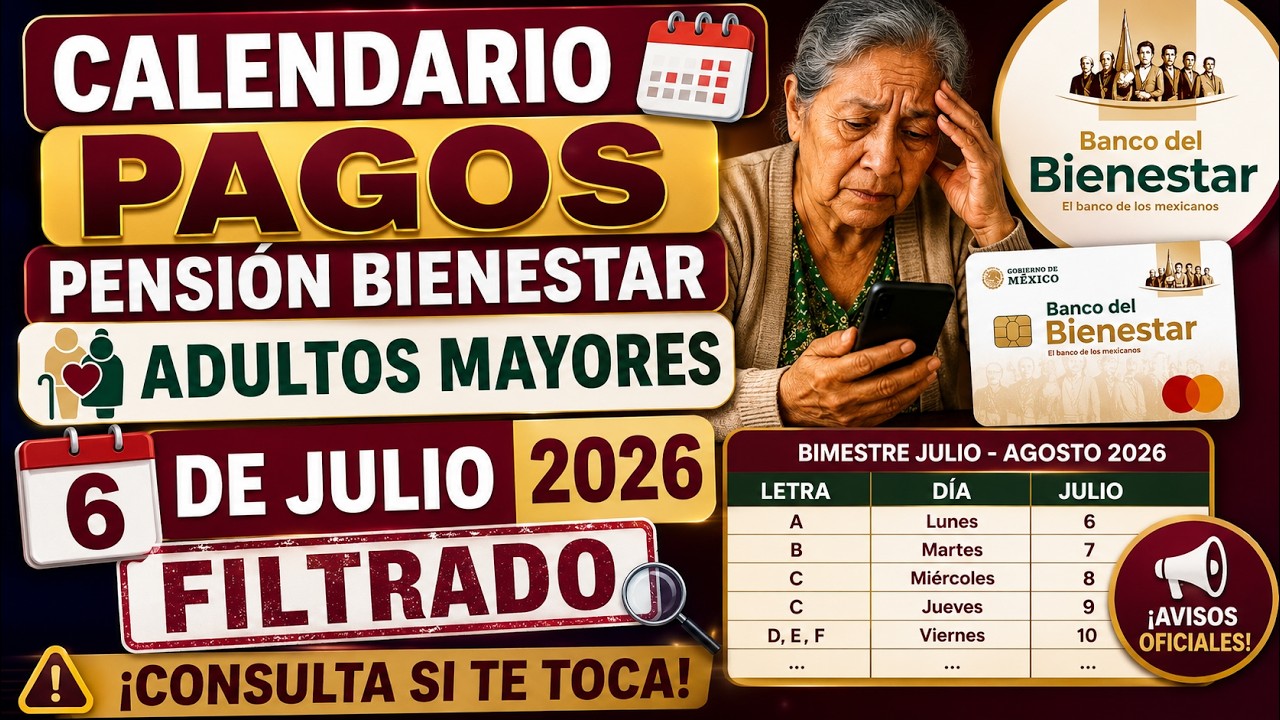 Calendario de Pagos Pensi&oacute;n Bienestar Adultos Mayores 6 de Julio 2026 Apoyo de $12,800 Filtrado