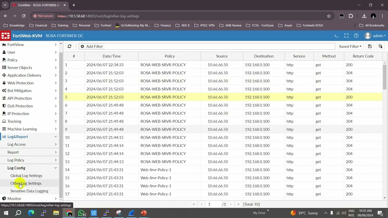 Fortiweb - Basic Application setup, publishing with Basic troubleshooting.  Virtual IP -Virtual srvr