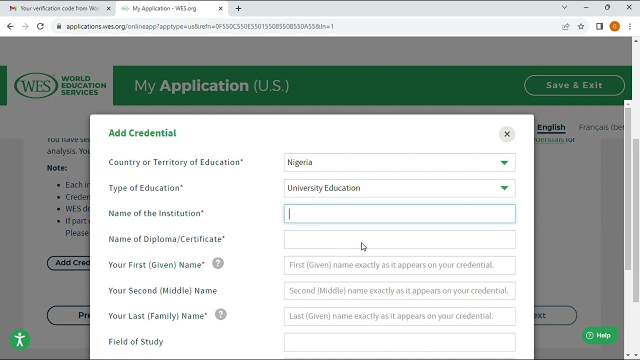 Navigating WES website for transcript application