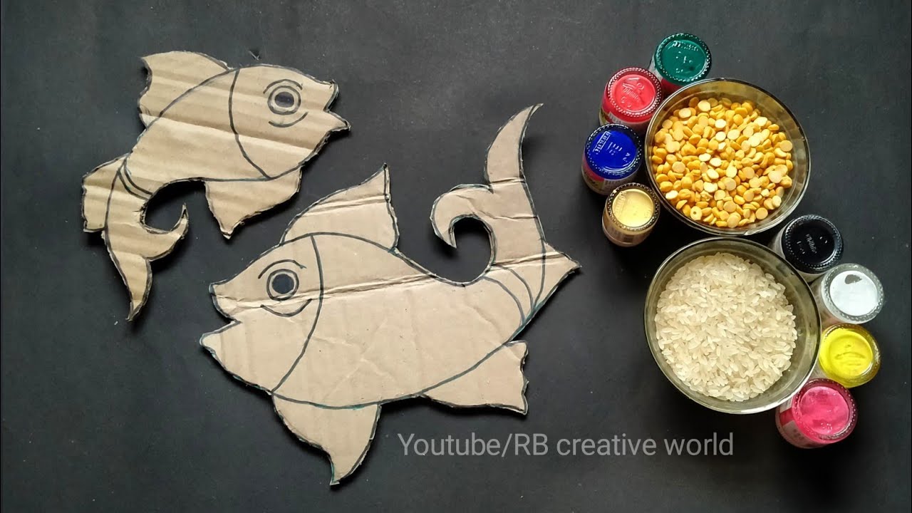 Beautiful Fish Craft Making with Rice and Pulses | Best Out of Waste Cardboard