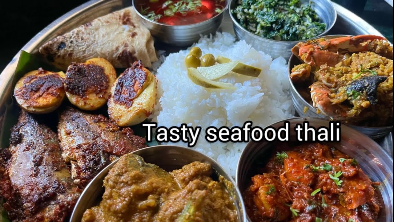 Tasty seafood thali #seafood #fishfry #crabsukhe 