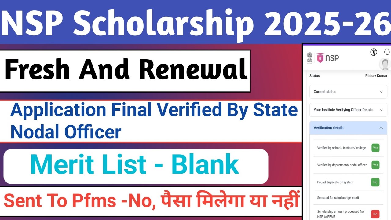 NSP Fresh And Renewal | Merit List Blank 2026 | NSP Sent To Pfms No | Payment Latest Update Today
