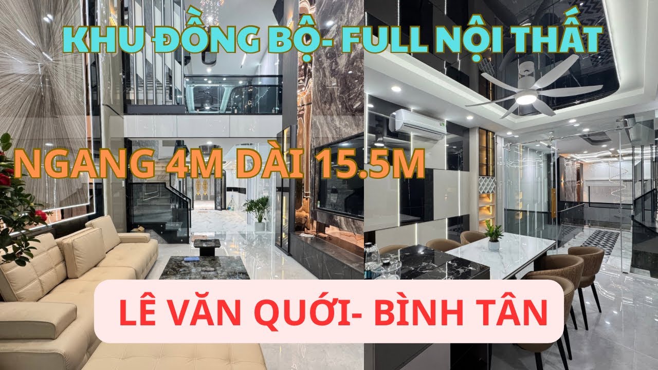 Nhà Bình Tân, 62m2 ( 4 x 15,5m ), đúc 5 lầu, Full nội thất, khu đồng bộ đường Hương Lộ 2