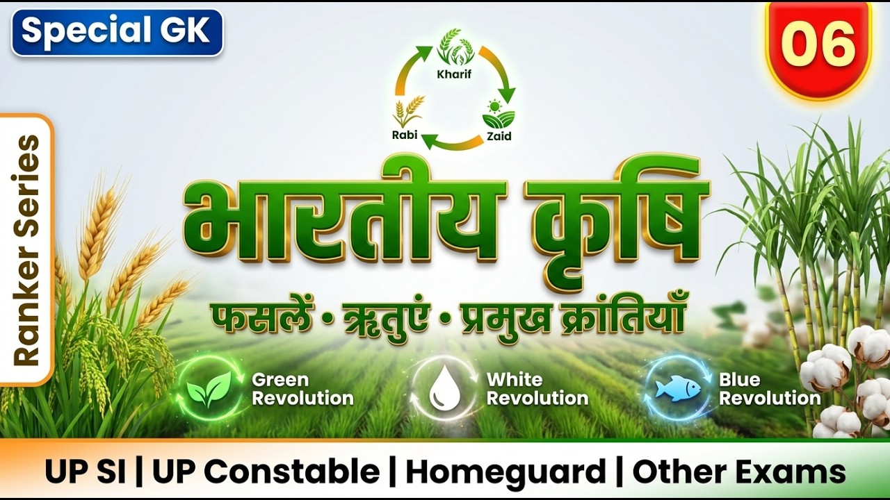 भारतीय कृषि  | फसलें, ऋतुएं & प्रमुख क्रांतियाँ + MCQs | Special GK Ranker Series | Exam Oriented