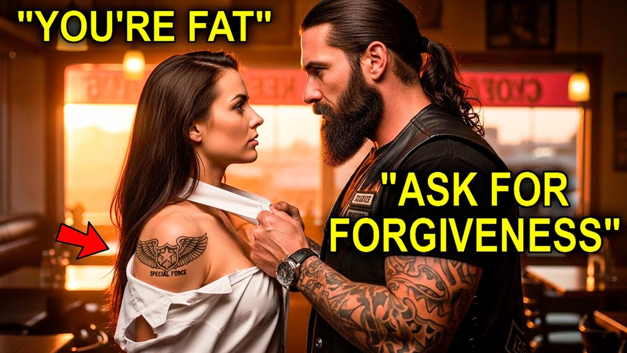 Байкер порвал рубашку официантки — а затем ее военная татуировка заставила все кафе замолчать!