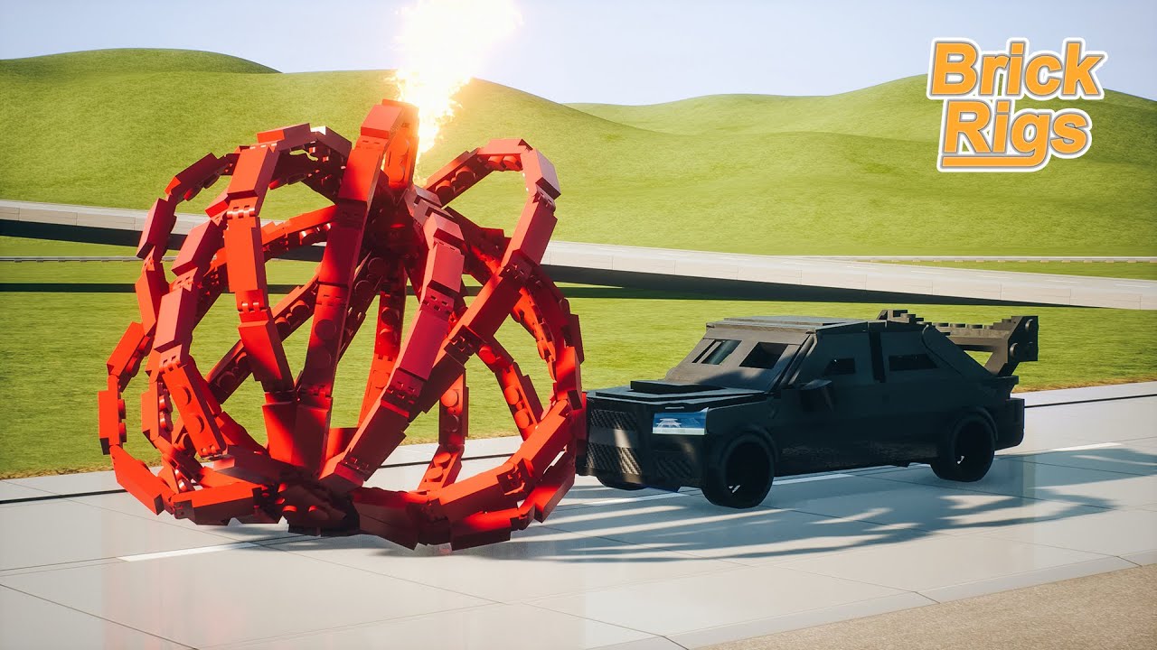 Lego Ball With Flame Crashes - Brick Rigs