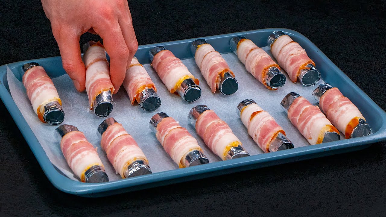 Za moje prvo predjelo u životu - rolujte slaninu na aluminijskim cijevima