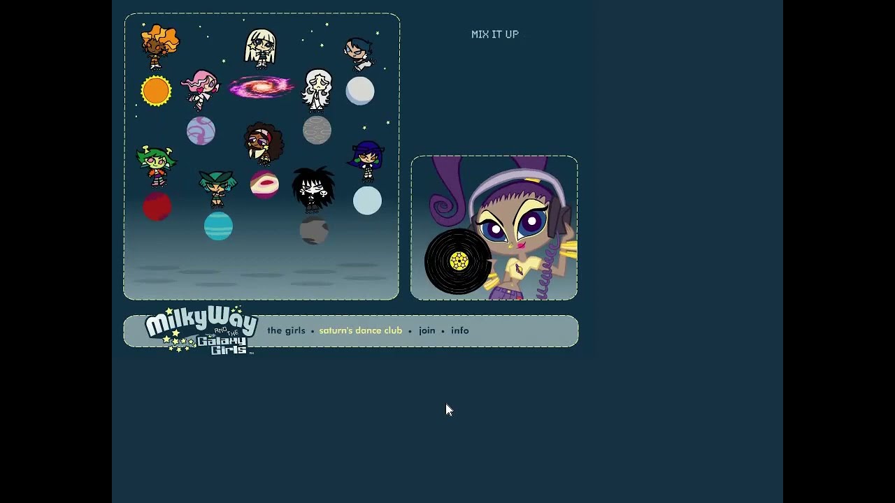 Milky Way and the Galaxy Girls flash website in 2004