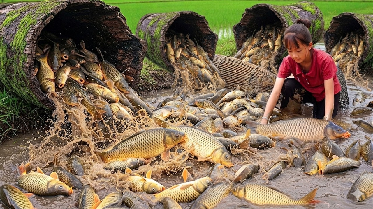 Harvesting 1000+ of Fish - How to Build Bamboo Fish Traps | Primitive Fishing Method