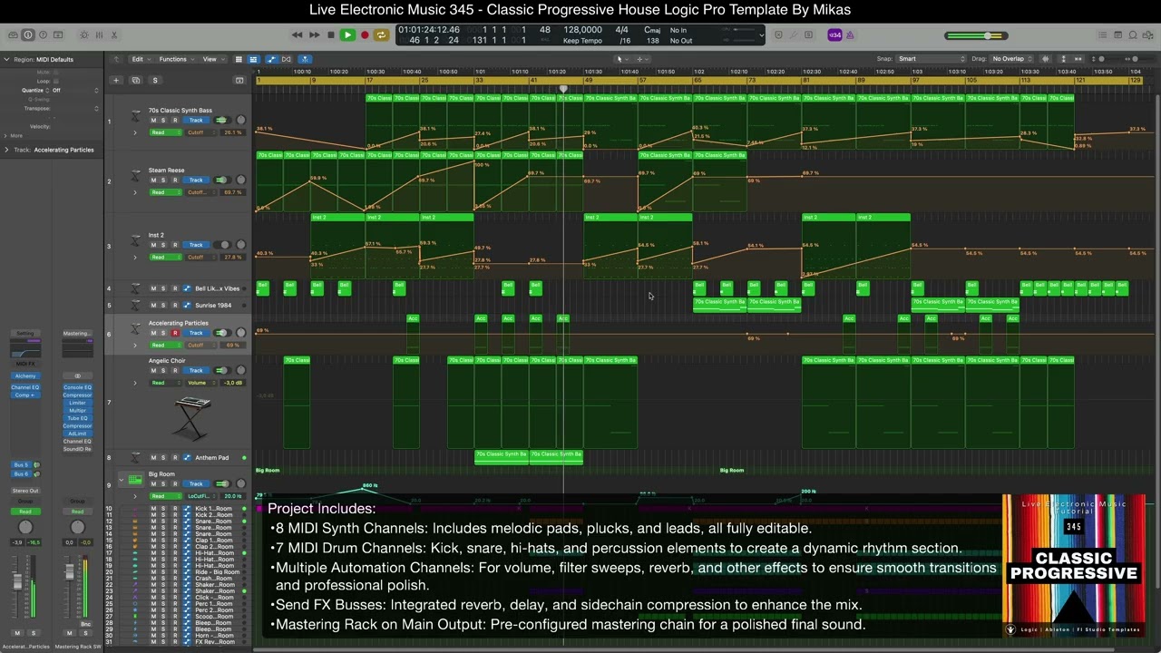 🎶 Classic Progressive House Logic Pro X Template 🎶Live Electronic Music Tutorial #345