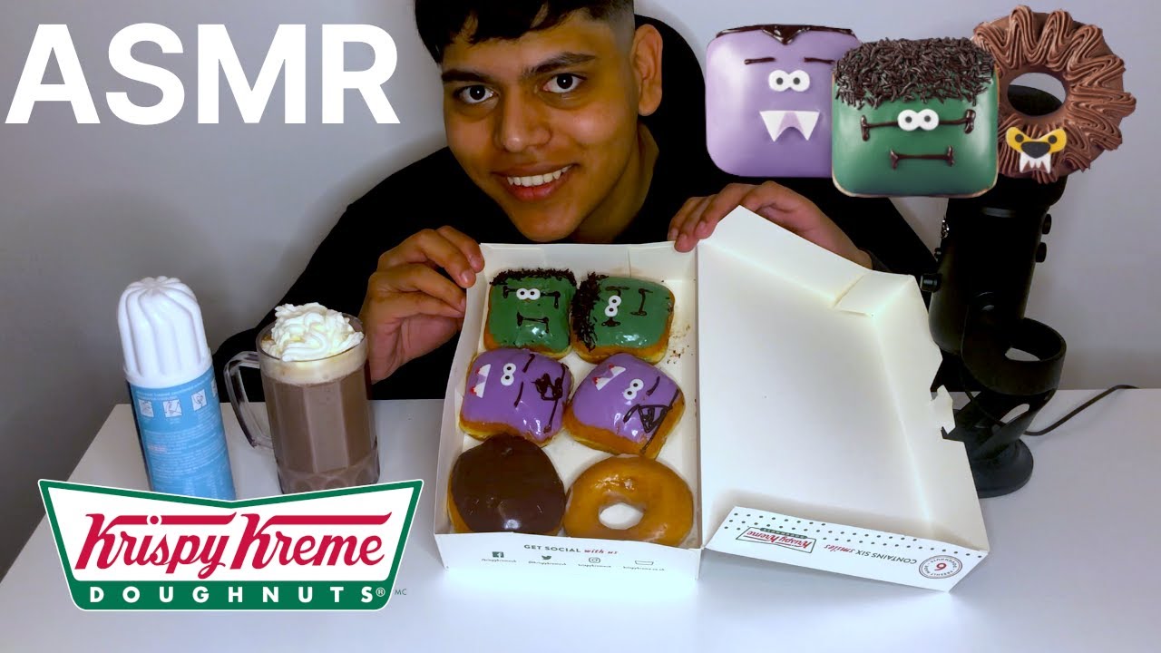 HALLOWEEN KRISPY KREME DOUGHNUTS & HOT CHOCOLATE ¦ MUKBANG ASMR ¦ *REAL EATING SOUNDS*