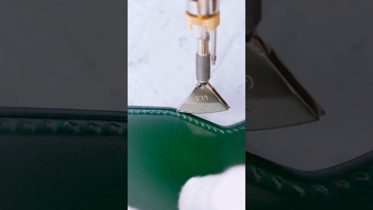 Creasing our Shell Cordovan leather cardholder with an Electrical Edge Creaser