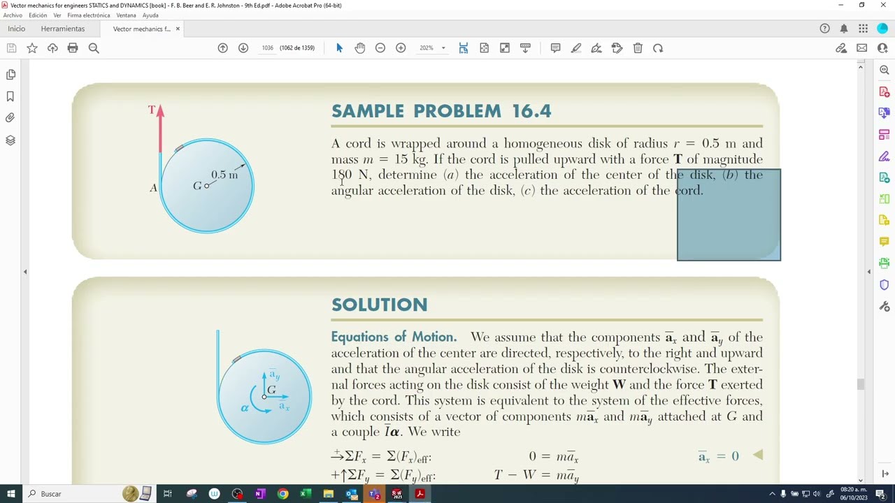 Problema resuelto 16.4 Simulación de la dinámica de un disco en caída libre. Utilizando SolidWorks.