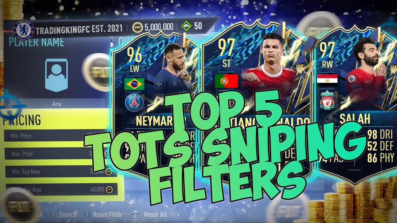 THE TOP 5 TOTS SNIPING FILTERS ON FIFA 22 RIGHT NOW!! MAKE 250K COINS A DAY! INSANE SNIPING METHODS!