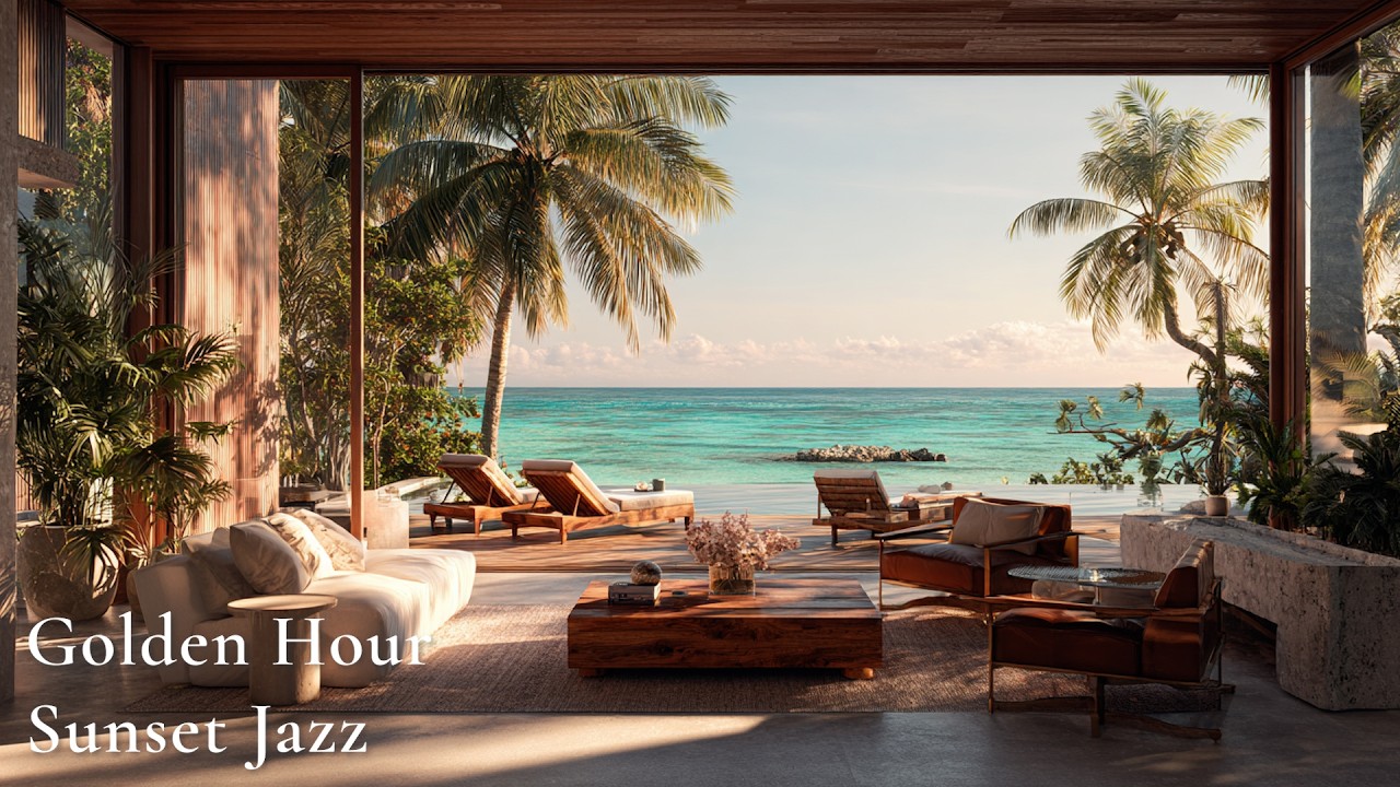 Golden Hour Sunset Jazz – Ocean Terrace Ambience | Relaxing Piano for Work & Study (3 Hours)