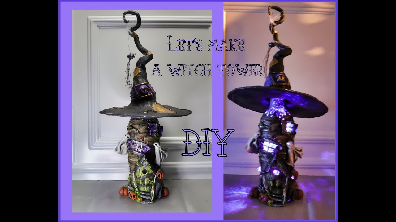 Upcycled wine bottle / Halloween clay Witch tower DIY / Wizard tower / Polymer clay / witch house