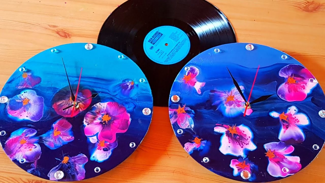 Fluid acrylic painting Clock on LP - Fließtechnik Uhr auf Langspielplatte