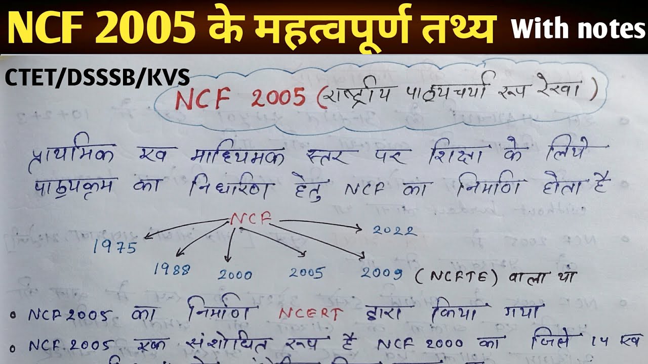 NCF 2005 explain in hindi महत्वपूर्ण तथ्य जो परीक्षा में पूछा जाता है || ncf2005 || CTET,DSSSB,KVS.