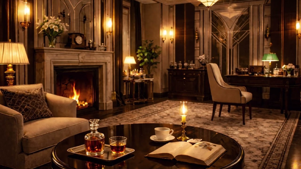 1930s Art Deco Interior | Poirot–Inspired Reading Ambience (1 Hour)
