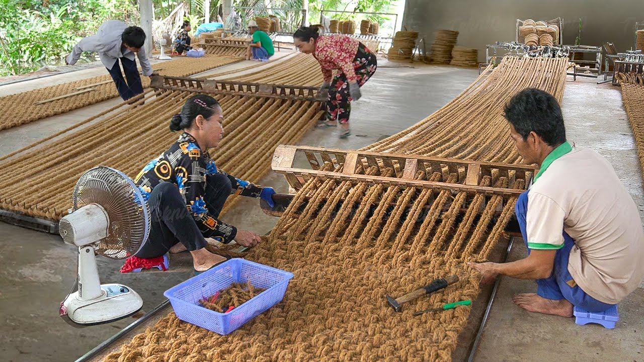 How Farmers Hand Stitch Cheap Coconut Husks To Make Expensive Giant Mats
