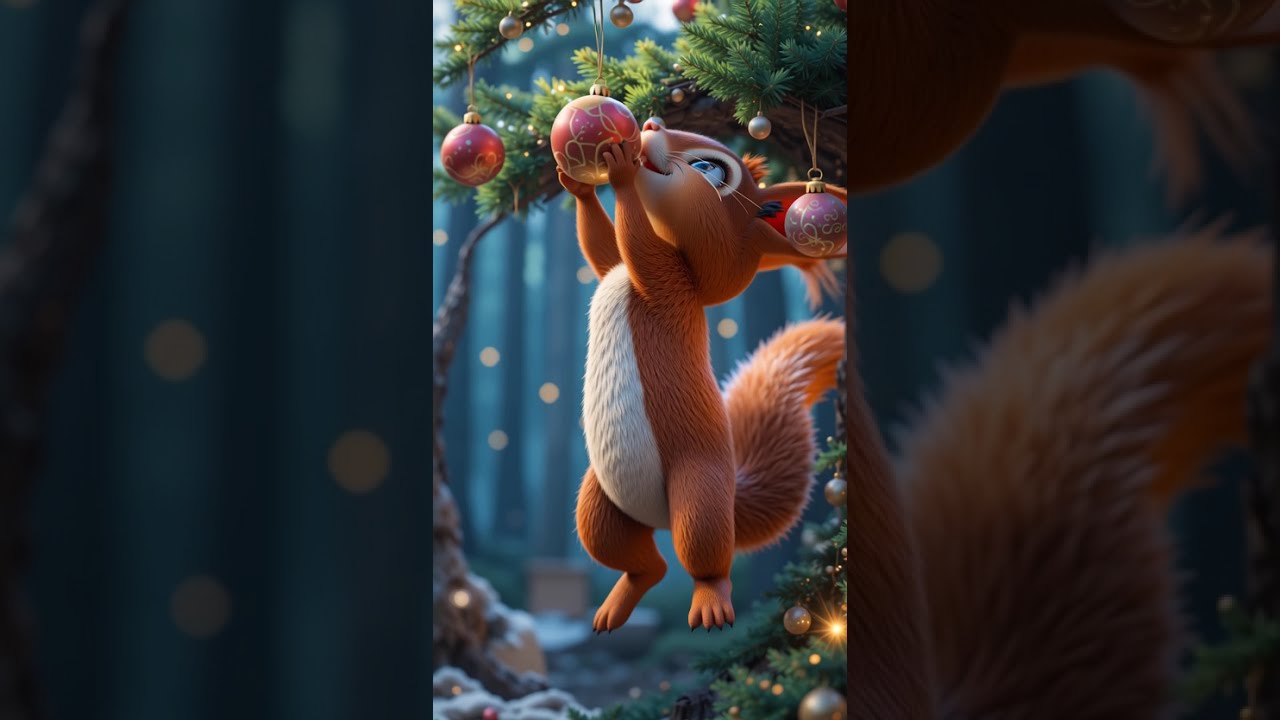 🌟 Squirrel Decorating the Forest Tree &ndash; 3D Christmas Animation 🌲