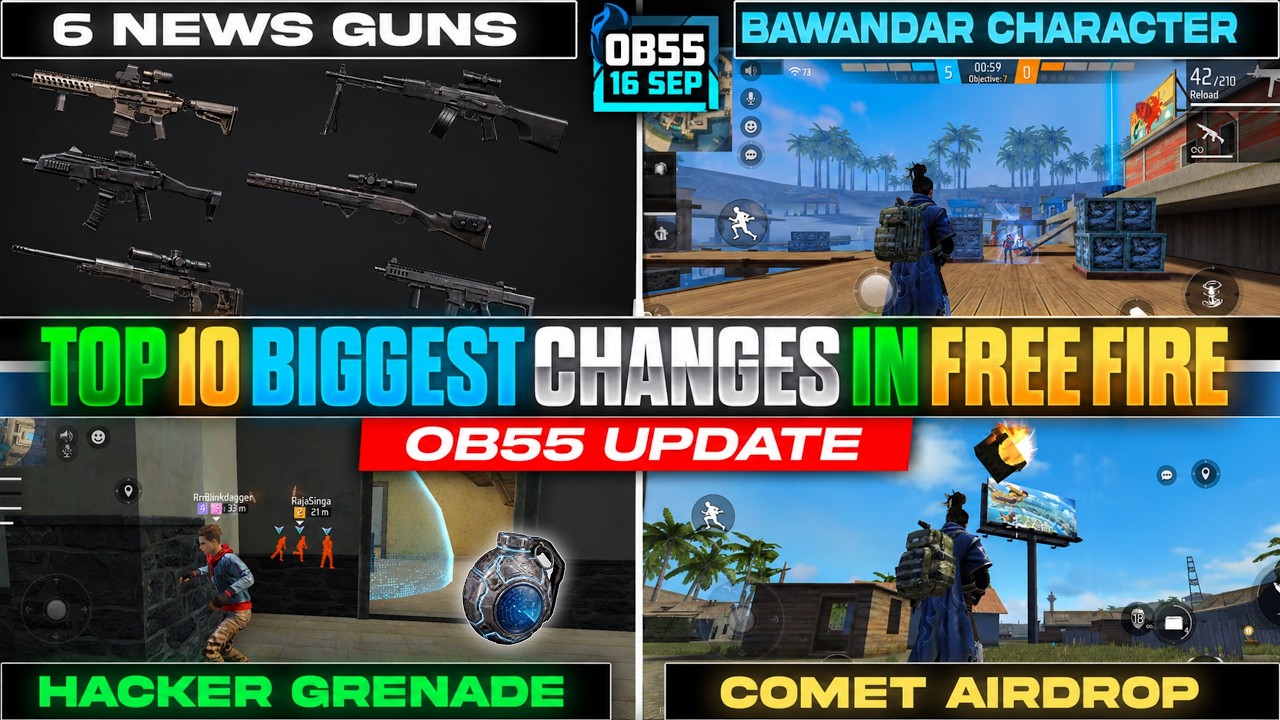 6 NEW Guns + New HACKER GRENADE😱🔥 | OB55 UPDATE Free Fire | Free Fire OB55 UPDATE CHANGES✅