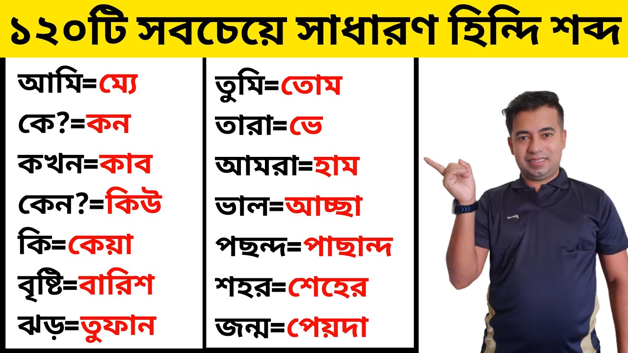 120 টি সবচেয়ে কমন হিন্দি শব্দের অর্থ - Bangla To Hindi Language Learning - Hindi Vasa