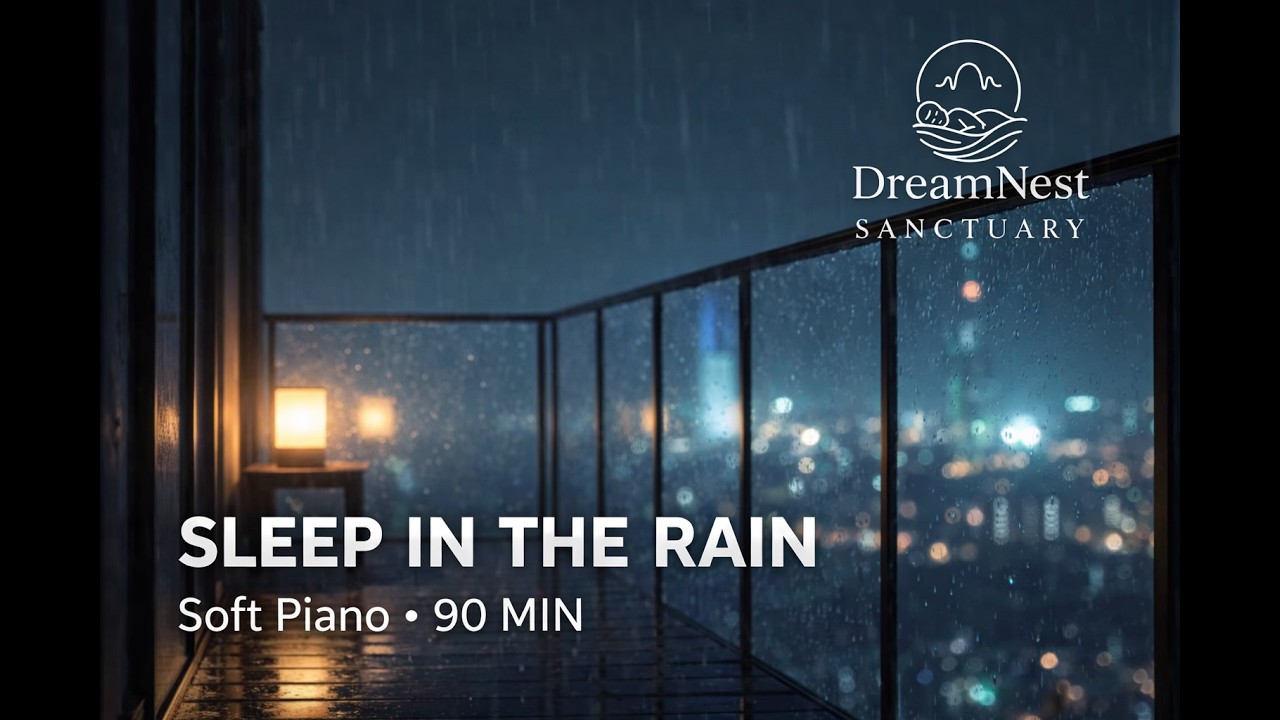 Sleep in the Rain 🌧 Soft Piano + City Lights • Deep Sleep 90 Min