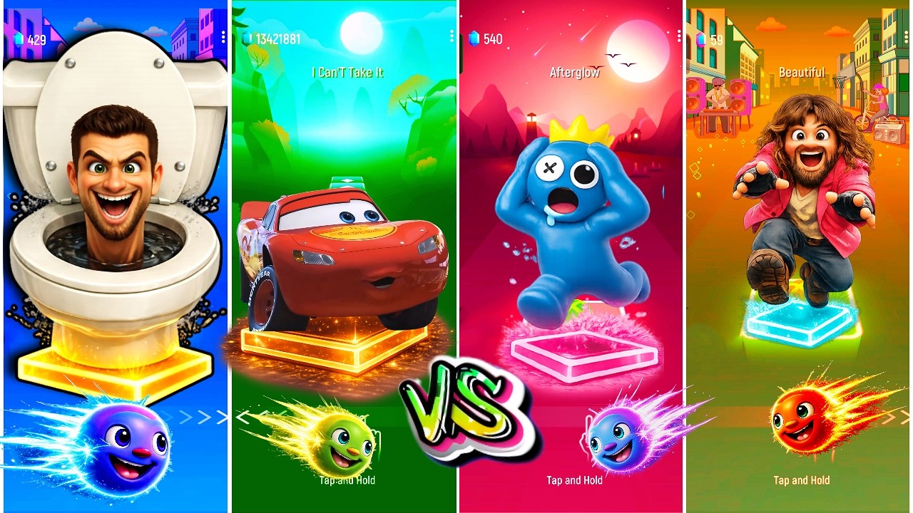 Who Wins? Skibidi vs McQueen vs Rainbow Friend vs Herobrine | Tiles Hop Battle