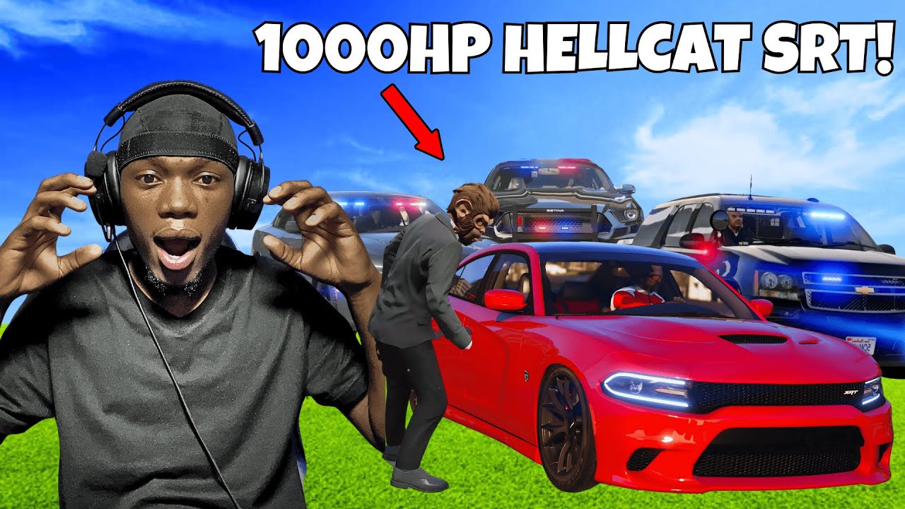 Dodge Hellcat SRT отрывается от копов в полицейской погоне GTA 5 RP!