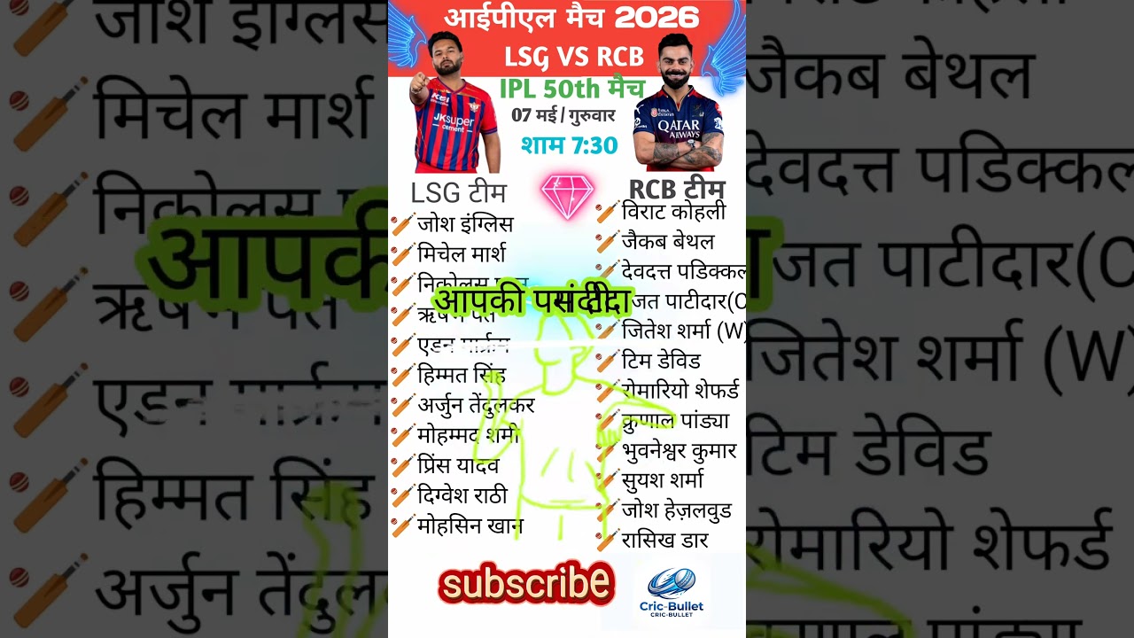 LSG v/s RCB ipl मैच 2026 | 07 मई time table schedule #cricket #ipl #lsg #rcb #ipl2026