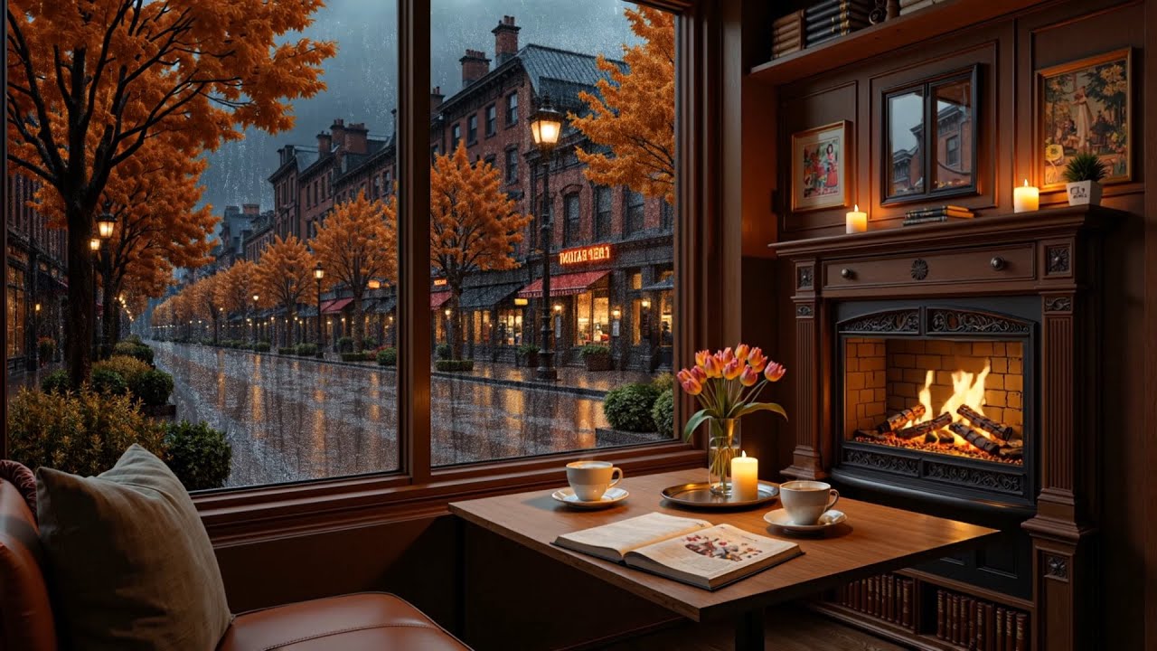 Cozy Autumn Rainy Caf&eacute; 🌧️ Smooth Jazz Piano & Window Ambience for Relaxing Work & Peaceful Focus ☕