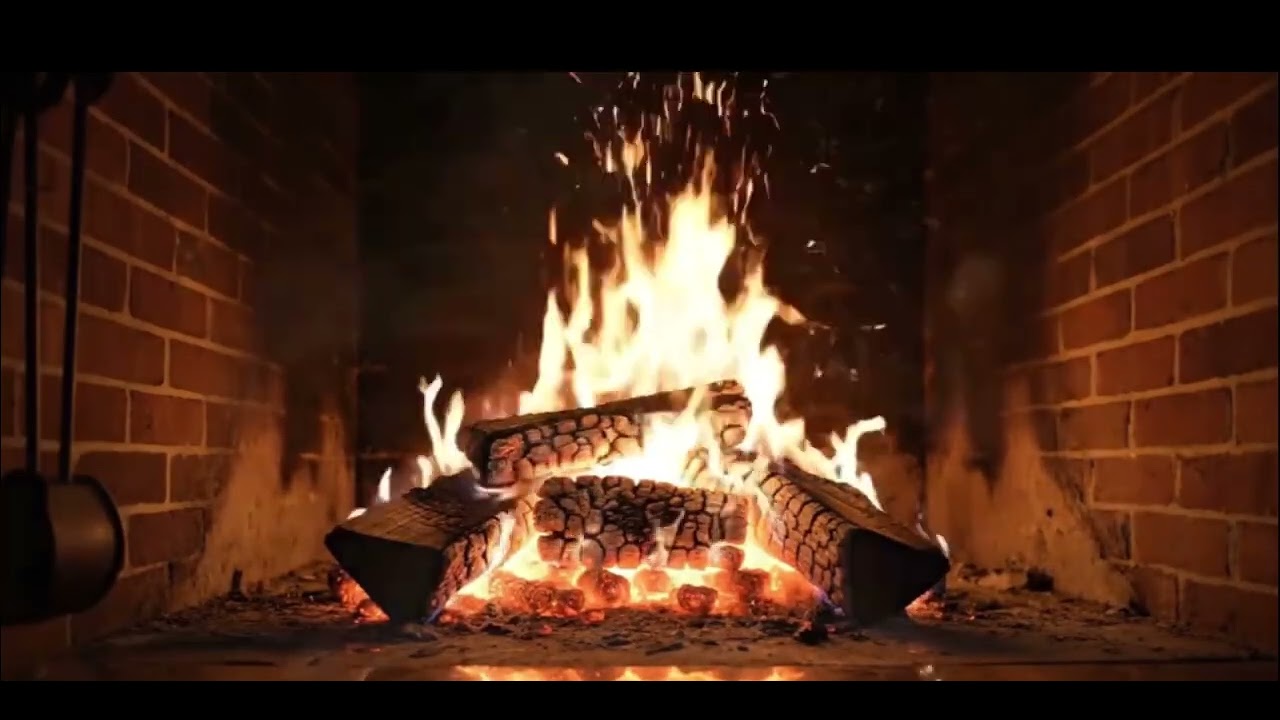 Relaxing fireplace with crackling fire. Sleep meditation.