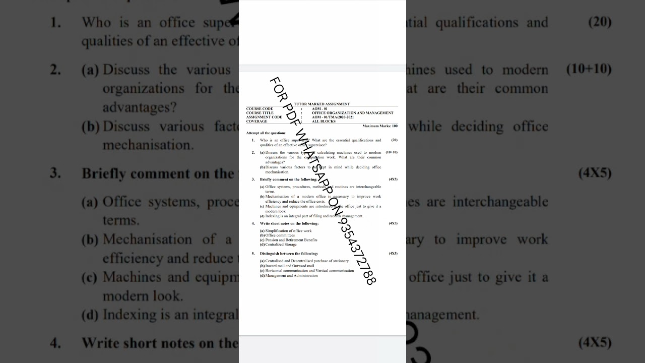 AOM 1 ENGLISH MEDIUM SOLVED ASSIGNMENT 2020-21 | FOR PDF WHATSAPP ON 9354372788