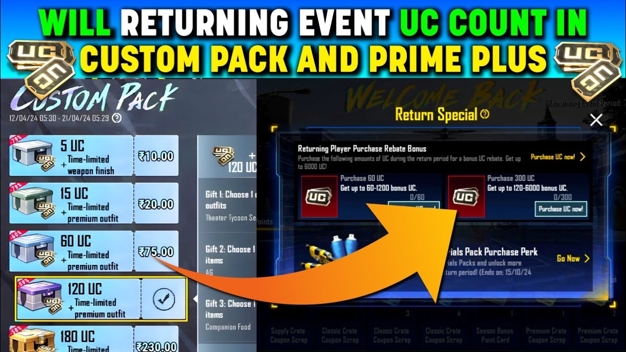 Do Custom Pack and Prime Plus UC Count in the Returning Event? | Count in Welcome Back Event