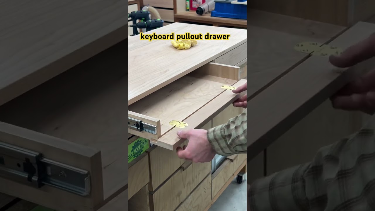 keyboard pullout drawer with half#keyboard #wood #furniture #trending #viralshort #woodworking #diy