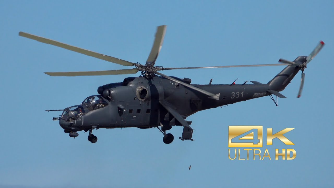 (4K) Mil Mi-24P Mi-35 P Hungarian Air Force flying Display RAF Fairford RIAT 2022 AirShow 331