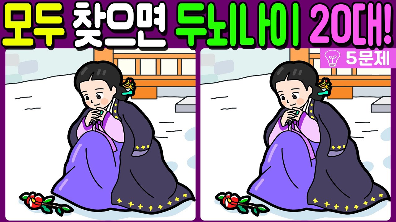 【다른그림찾기/치매예방】🔥차이점 3개 모두 다 찾으면 두뇌나이 20대!【 find difference / 두뇌운동/3개 찾기/5문제/#1273】