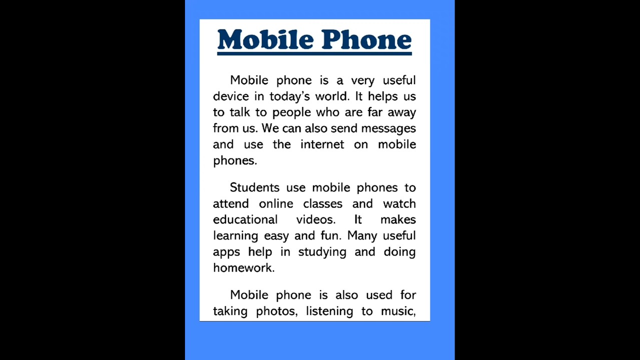 Mobile Phone Essay Writing in English 150 Words Short Essay