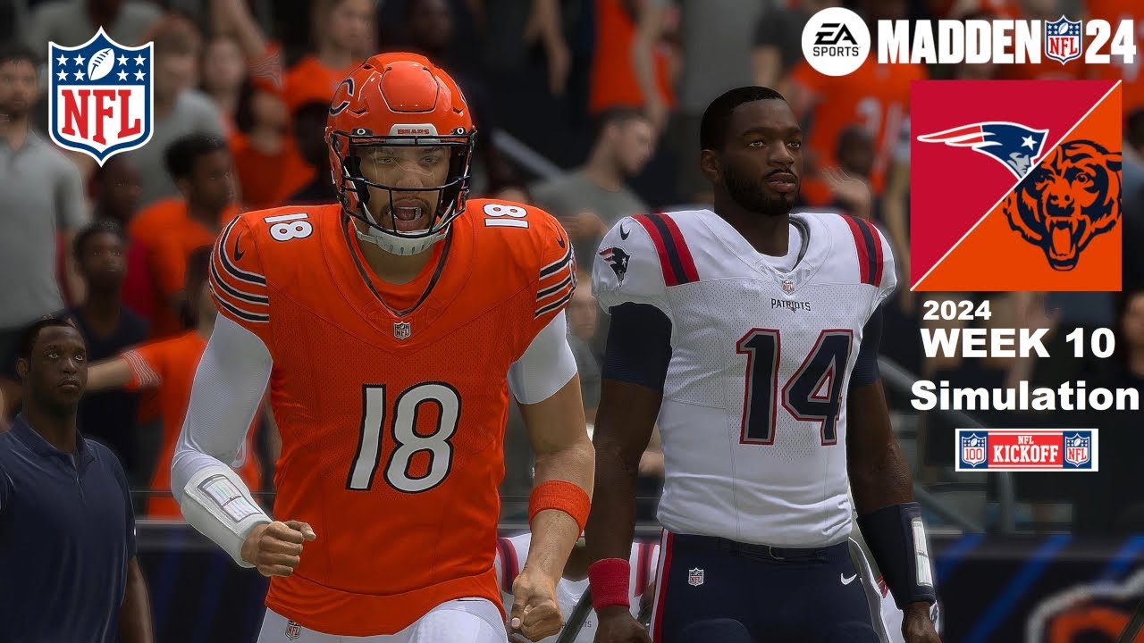 Madden 24 Bears vs Patriots Week 10 Sim - 2024 Full 15 Minute Quarters (Madden 25 Roster) Game Play