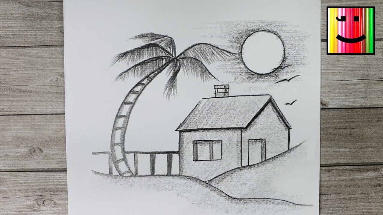 Dessin d'un paysage au crayon de papier