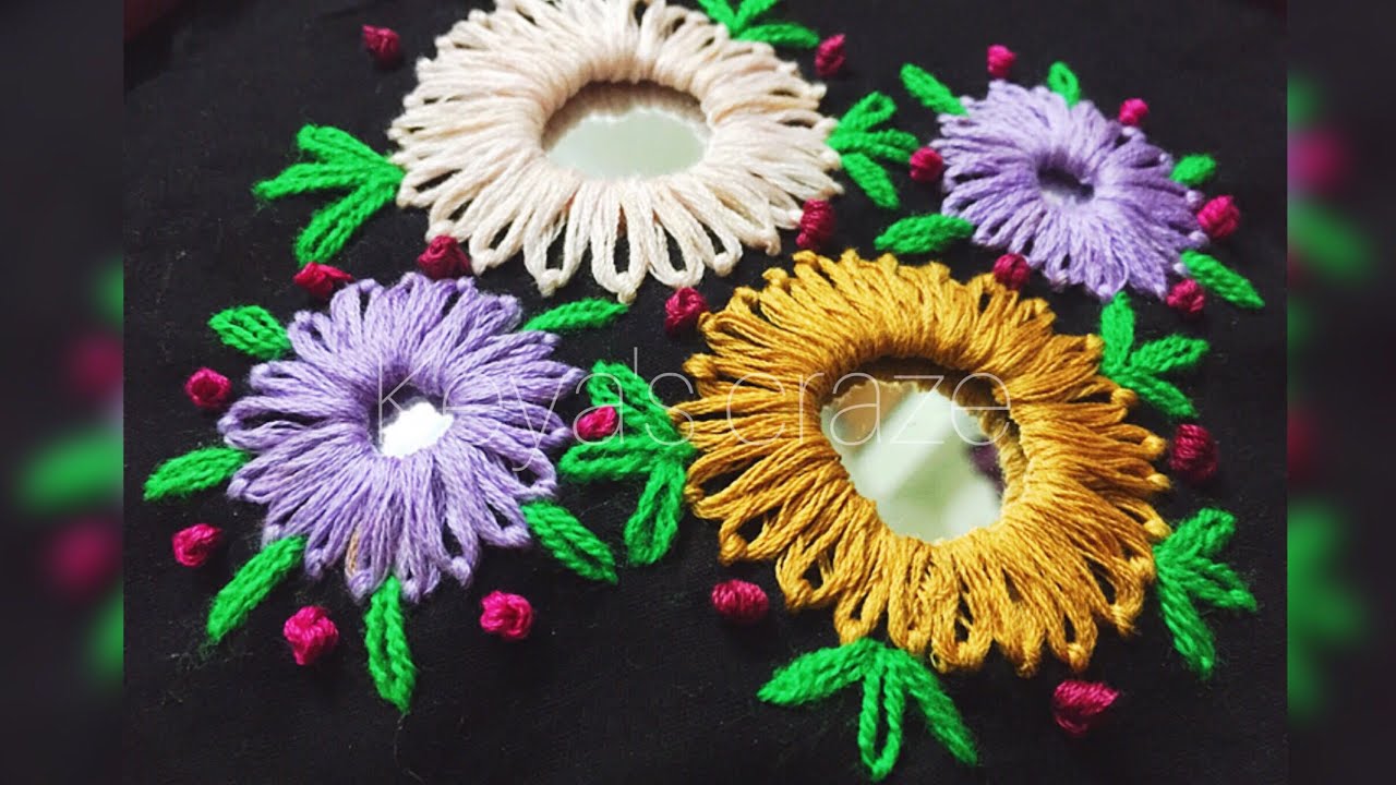 Tutorial no-132 /Shisha work/ mirror work | Shisha embroidery |Lazy Daisy mirror work / Keya's craze