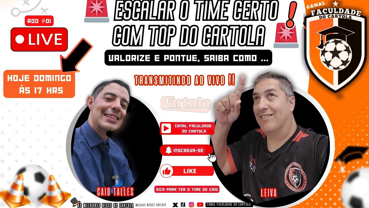 🚨LIVE ESCALAÇÃO COM TOP DO CARTOLA RDD #1 🚨CARTOLA FC 2026